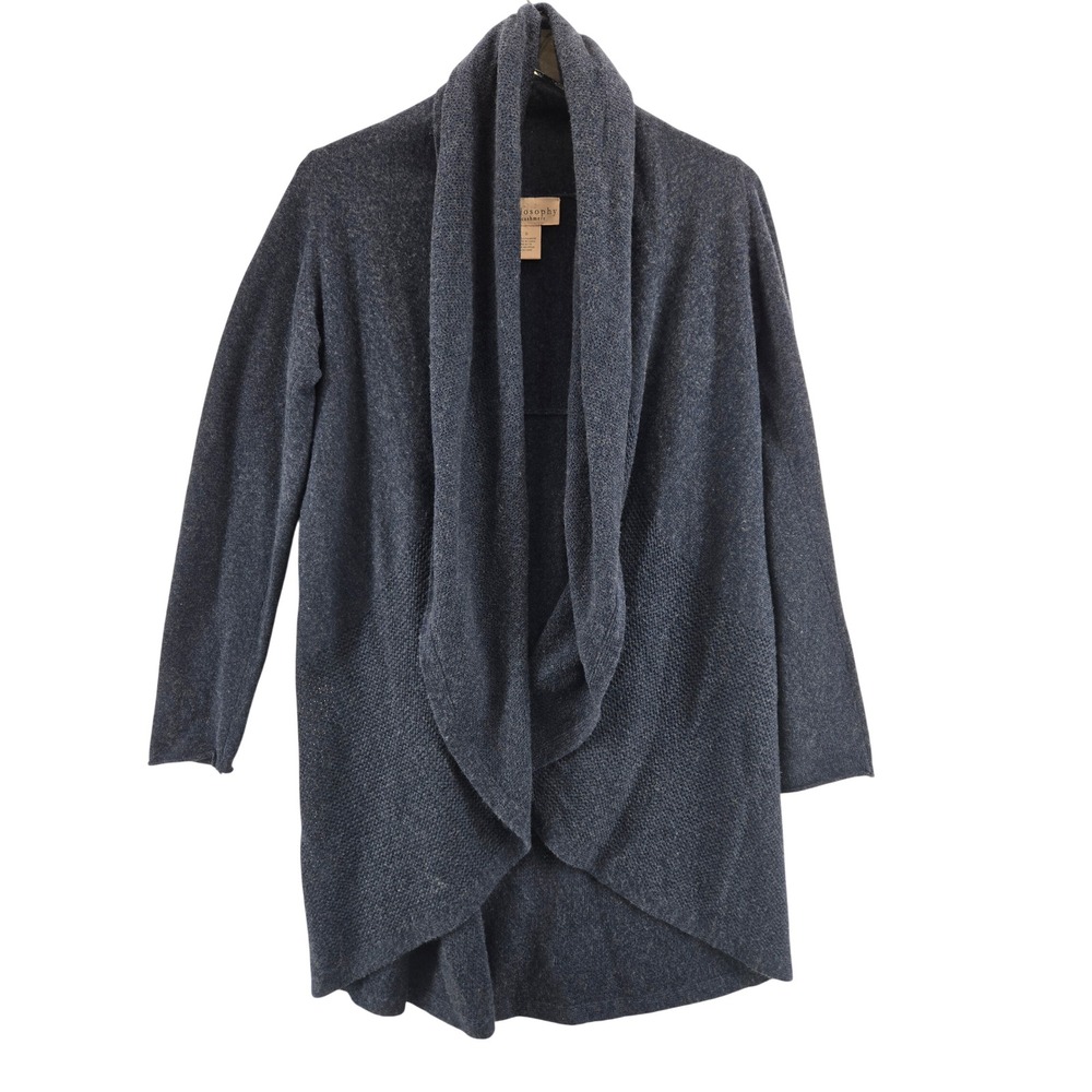 Philosophy Womens 100% Cashmere Shawl Collar Open Front Cardigan Blue Small